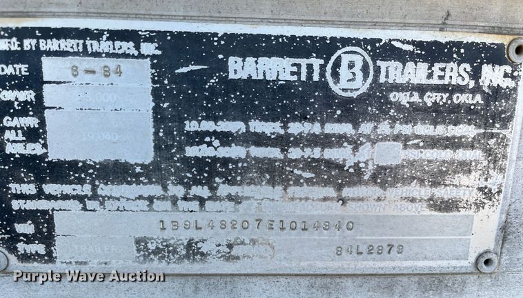 image for item DR7430 1984 Barrett  livestock trailer