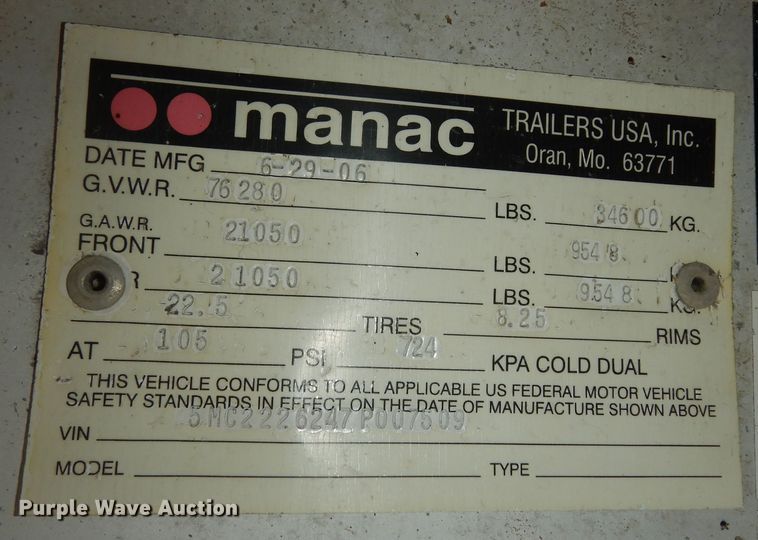 image for item DK7516 2007 Manac  flatbed trailer