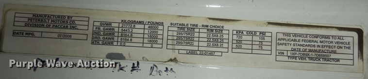 image for item DK7559 2007 Peterbilt 387  semi truck