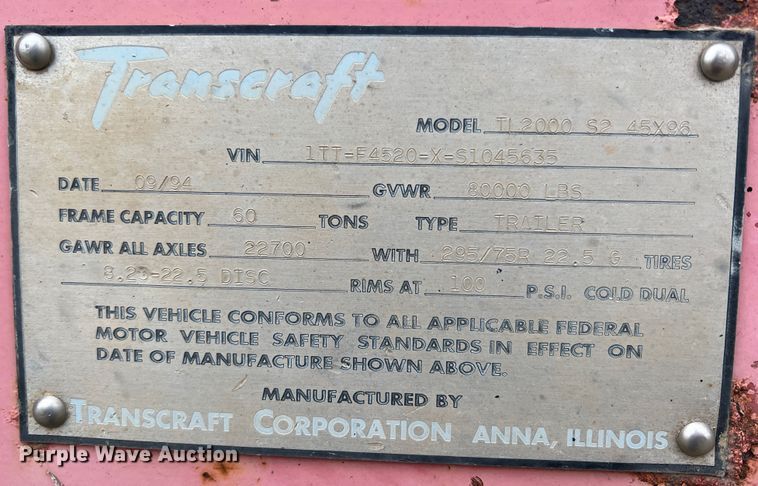 image for item ID9272 1995 Transcraft TL2000  flatbed trailer