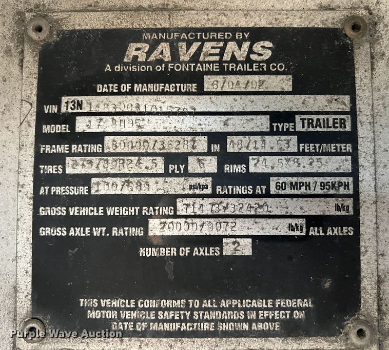 image for item JU9694 2003 Ravens 1748H95  flatbed trailer