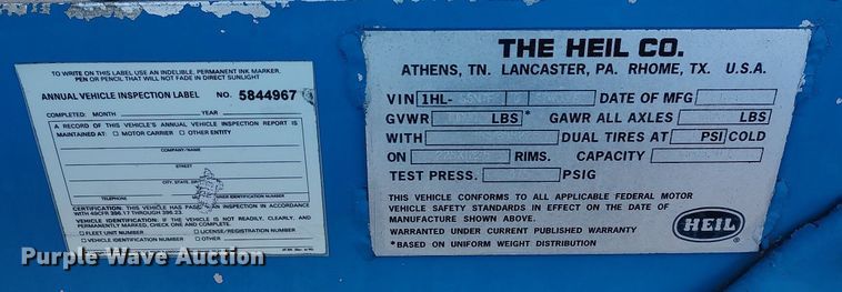 image for item JW9256 1995 Heil  pneumatic dry bulk trailer