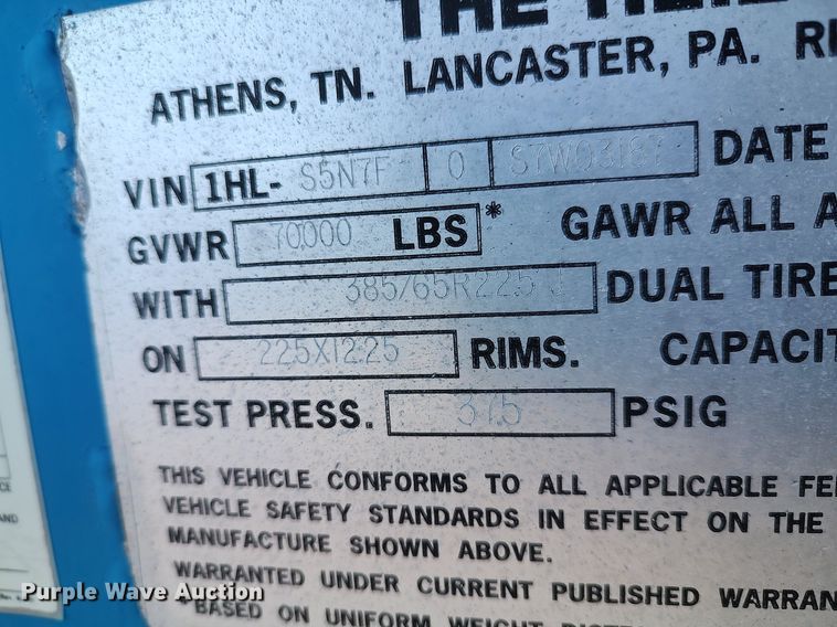 image for item JW9256 1995 Heil  pneumatic dry bulk trailer