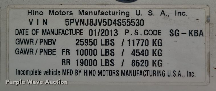 image for item JW9750 2013 Hino 268  box truck