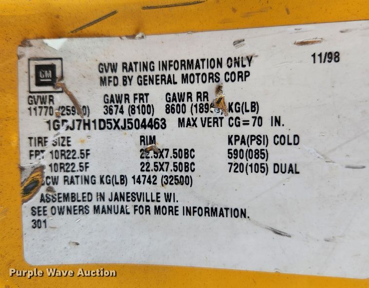 image for item KT9478 1999 GMC C6500  dump flatbed truck