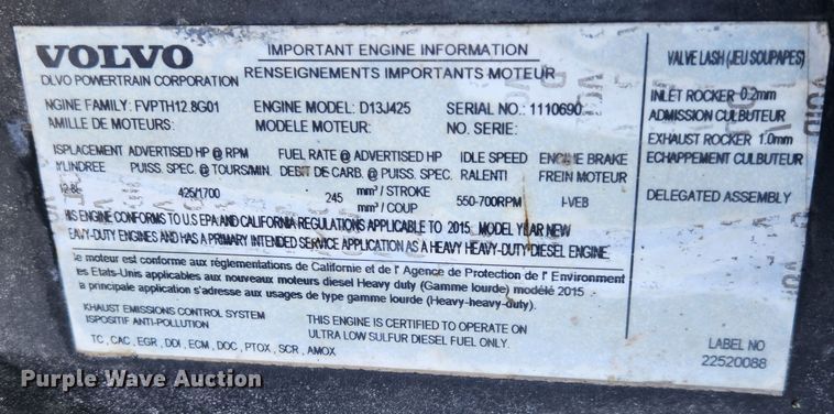 image for item KT9503 2016 Volvo VNL  semi truck