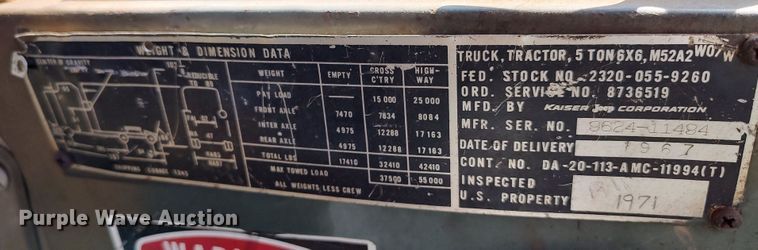 image for item LK9126 1967 Kaiser M52A2  semi truck