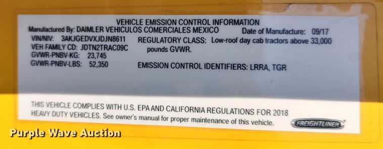 image for item LP9161 2018 Freightliner Cascadia 125  semi truck