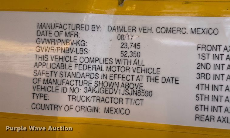 image for item LP9169 2018 Freightliner Cascadia 125  semi truck