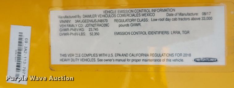 image for item LP9171 2018 Freightliner Cascadia 125  semi truck