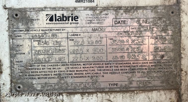 image for item MW9449 2007 Mack LE613 refuse truck