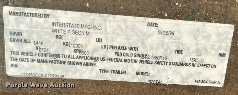 image for item DF0294 1999 Interstate  spray foam trailer