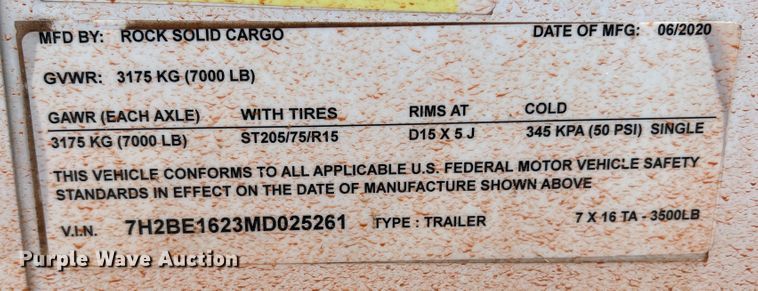 image for item DK7008 2021 Rock Solid Cargo  enclosed cargo trailer