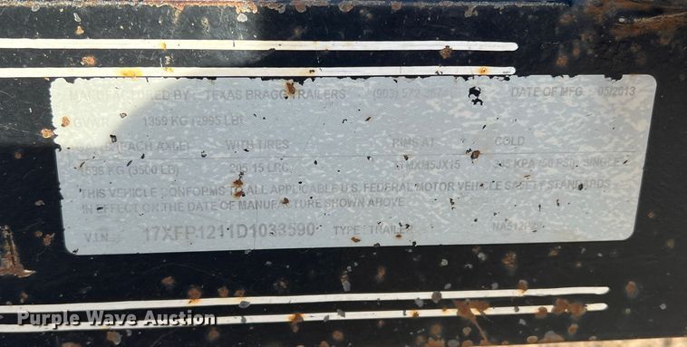 image for item DK7210 2013 Texas Bragg  utility trailer