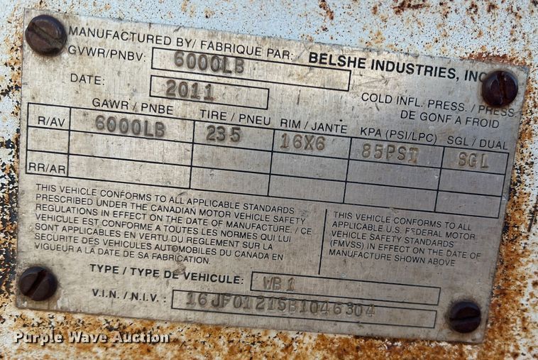 image for item DK7215 2011 Belshe WB1  tilt deck utility trailer