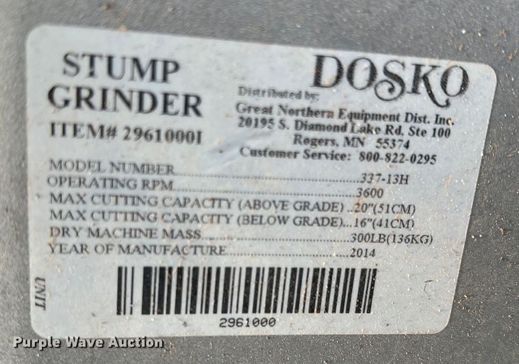 image for item DK7226 Dosko 337-13H  stump grinder