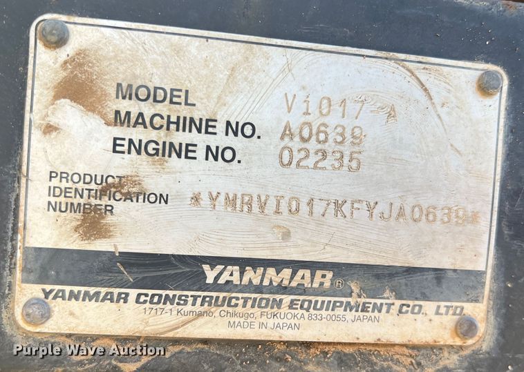 image for item DK7239 2015 Yanmar VI017A  mini excavator