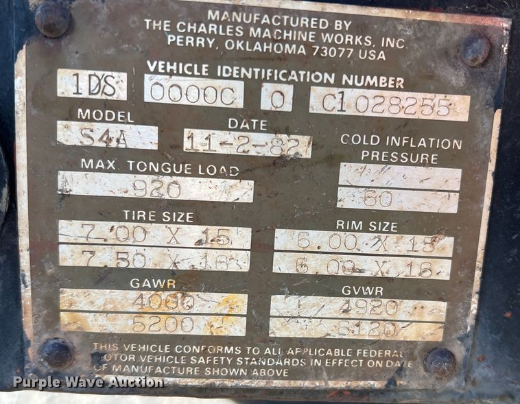 image for item DK7241 1982 Ditch Witch S4A  utility trailer