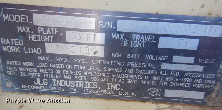 image for item DN6814 1996 JLG 33RTS  scissor lift
