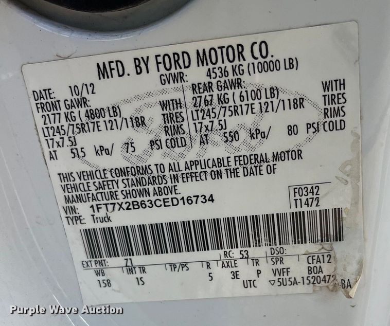 image for item DQ5099 2012 Ford F250 Super Duty  SuperCab pickup truck