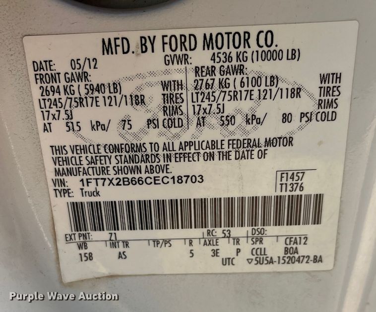 image for item DQ5101 2012 Ford F250 Super Duty  SuperCab pickup truck