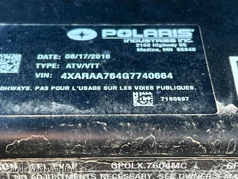 image for item DS2679 2016 Polaris Ranger 800  utility vehicle