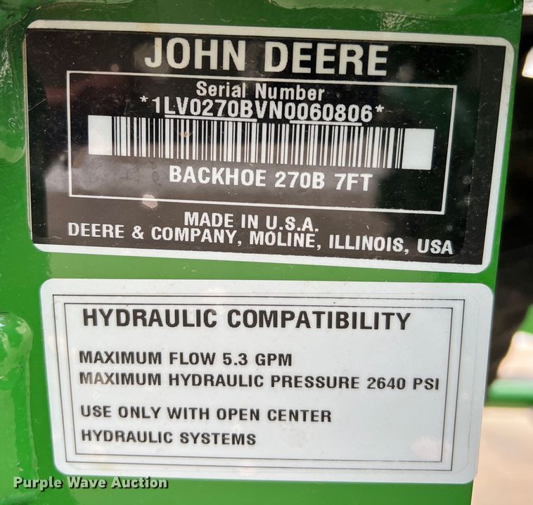 image for item DS2726 John Deere 270B   backhoe attachment