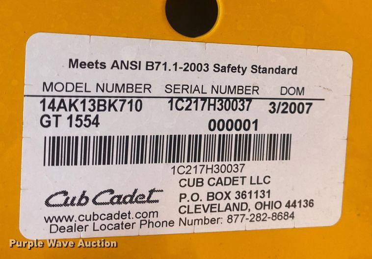 image for item IG9904 2007 Cub Cadet GT1554  lawn mower