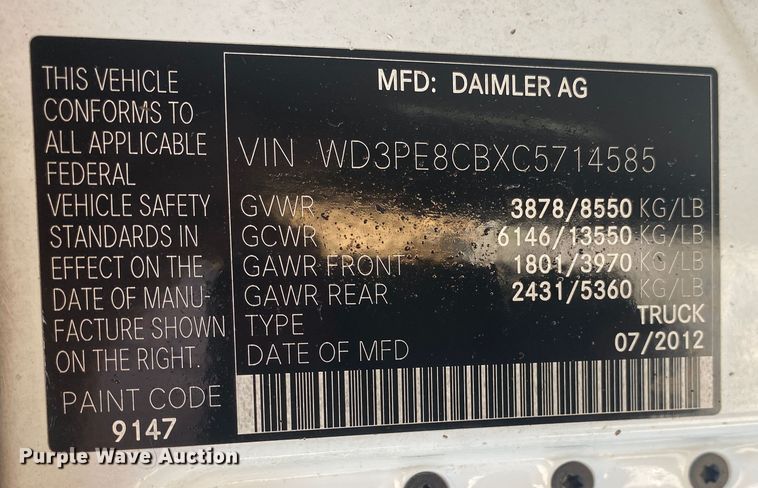 image for item JU9275 2012 Mercedes Benz Sprinter 2500  van