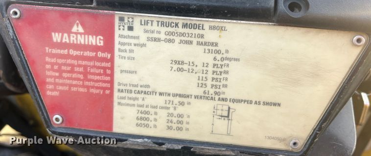 image for item JU9686 Hyster H80XL  forklift