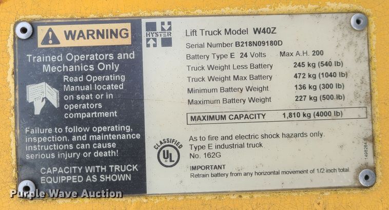image for item JW9747 Hyster W40Z  electric pallet jack