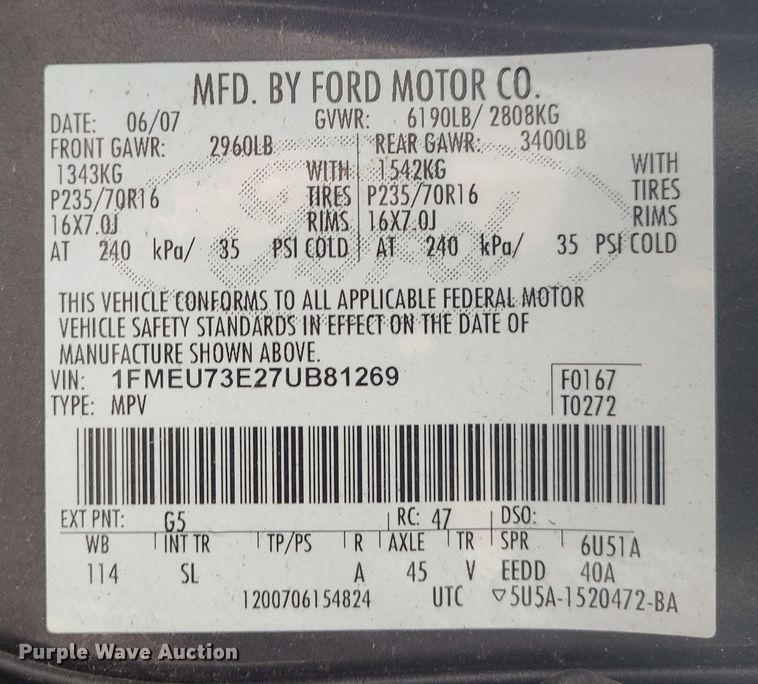 image for item JW9760 2007 Ford Explorer XLT  SUV