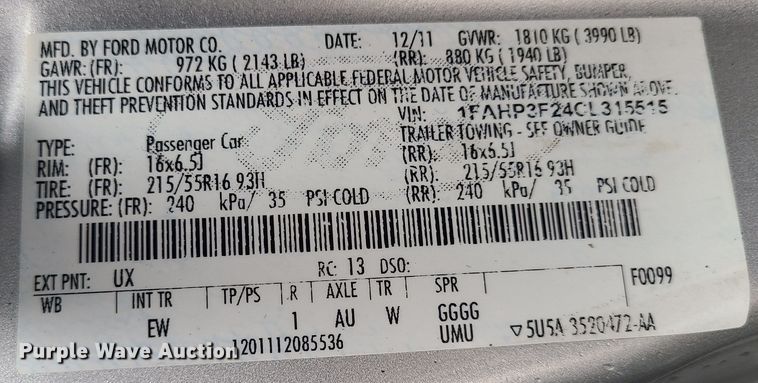 image for item JW9762 2012 Ford Focus SE