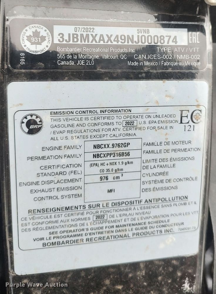 image for item LA9284 2022 Can-Am Renegade  ATV