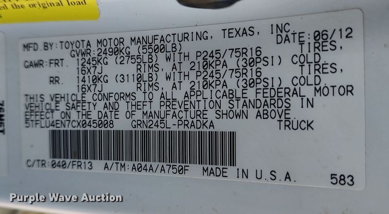 image for item LA9316 2012 Toyota Tacoma  Double Cab pickup truck