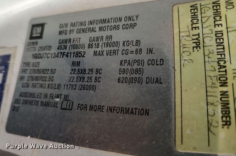 image for item LK9505 2007 GMC C7500  utility / service truck