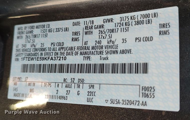 image for item LP9178 2019 Ford F150  SuperCrew pickup truck