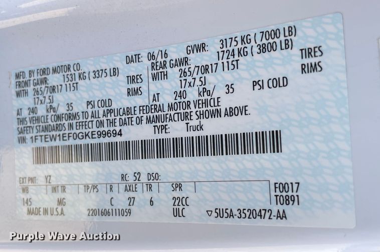 image for item LP9181 2016 Ford F150 XLT  SuperCrew pickup truck