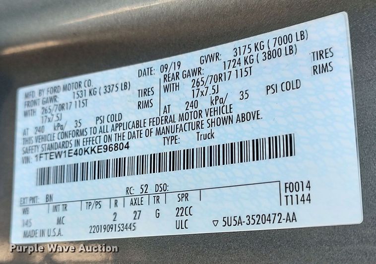 image for item LP9187 2019 Ford F150  SuperCrew pickup truck