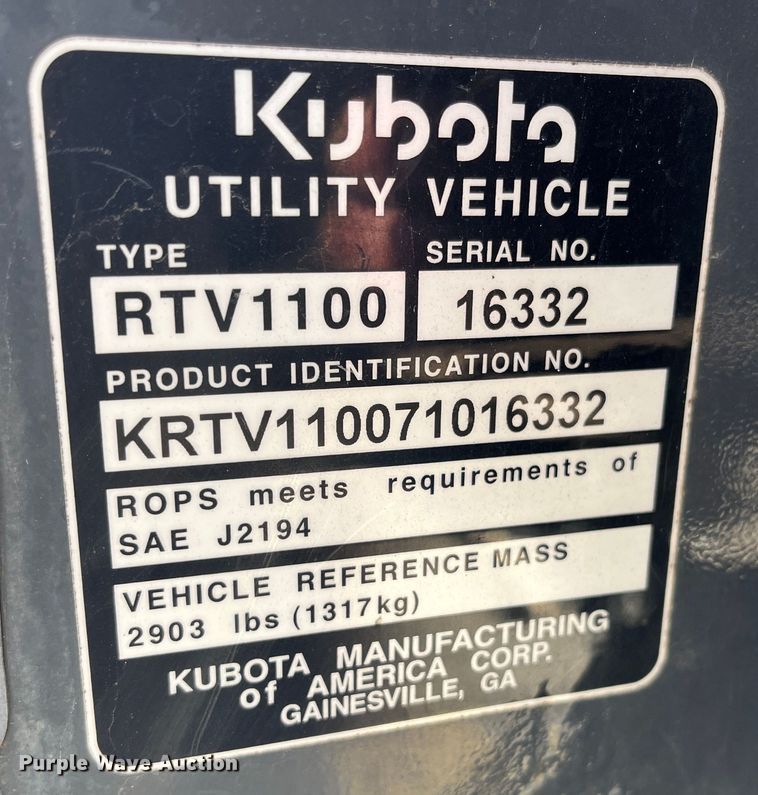 image for item LP9790 Kubota RTV1100  utility vehicle