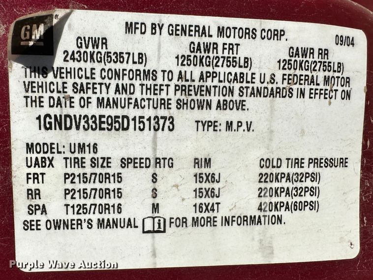 image for item LT9294 2005 Chevrolet Venture  van