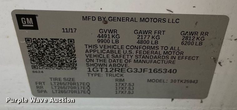 image for item MA9826 2018 GMC Sierra 2500HD  Crew Cab utility bed pickup truck