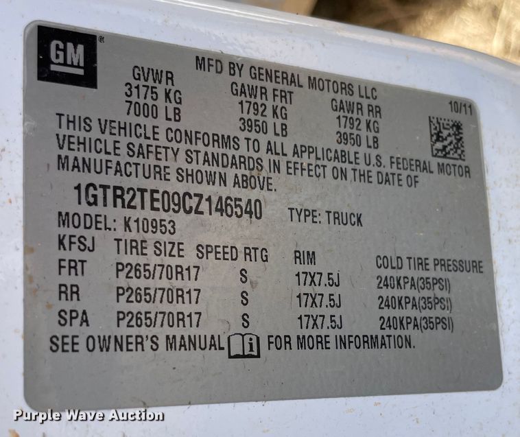 image for item MI9759 2012 GMC Sierra 1500  Ext. Cab pickup truck