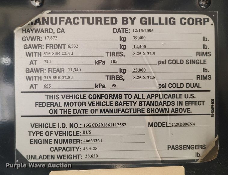 image for item MN9020 2006 Gillig Phantom C29D096N4  transit bus