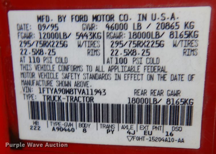 image for item AF9323 1996 Ford LTL9000  dump truck