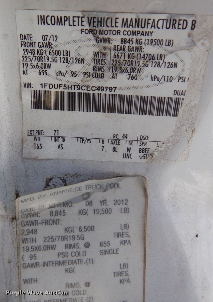 image for item AF9347 2012 Ford F550 Super Duty XL  utility / service truck