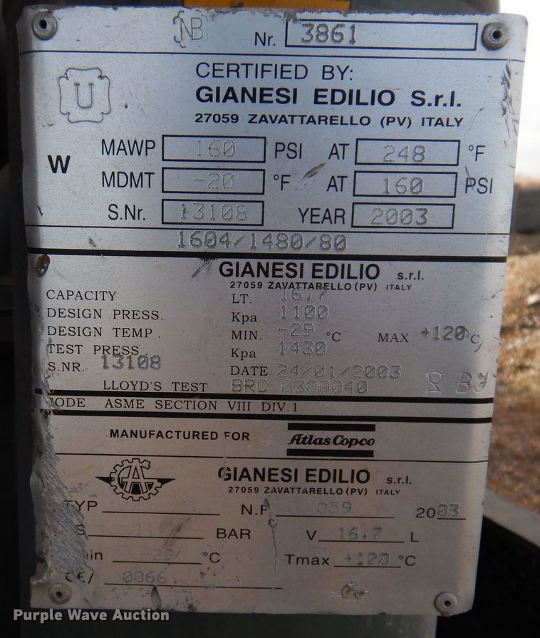 image for item DK1997 2003 Atlas Copco XAS 56  air compressor