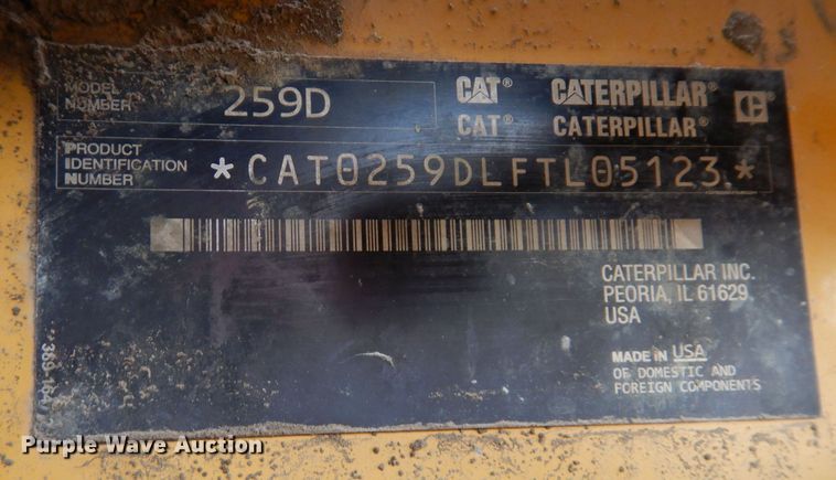 image for item DS6314 2015 Caterpillar 259D  tracked skid steer loader