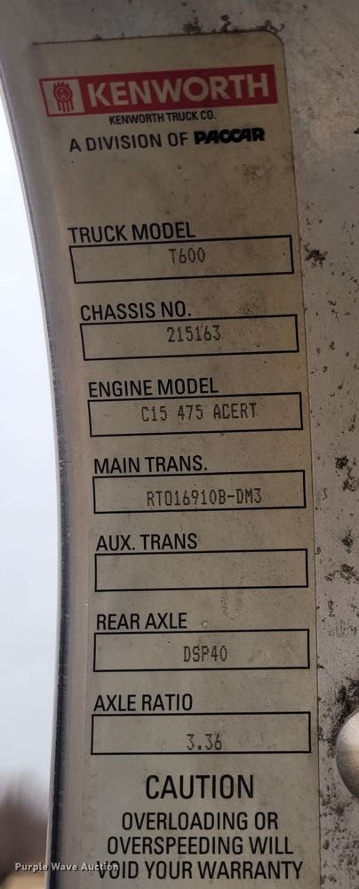 image for item EB9754 2007 Kenworth T600  dump truck