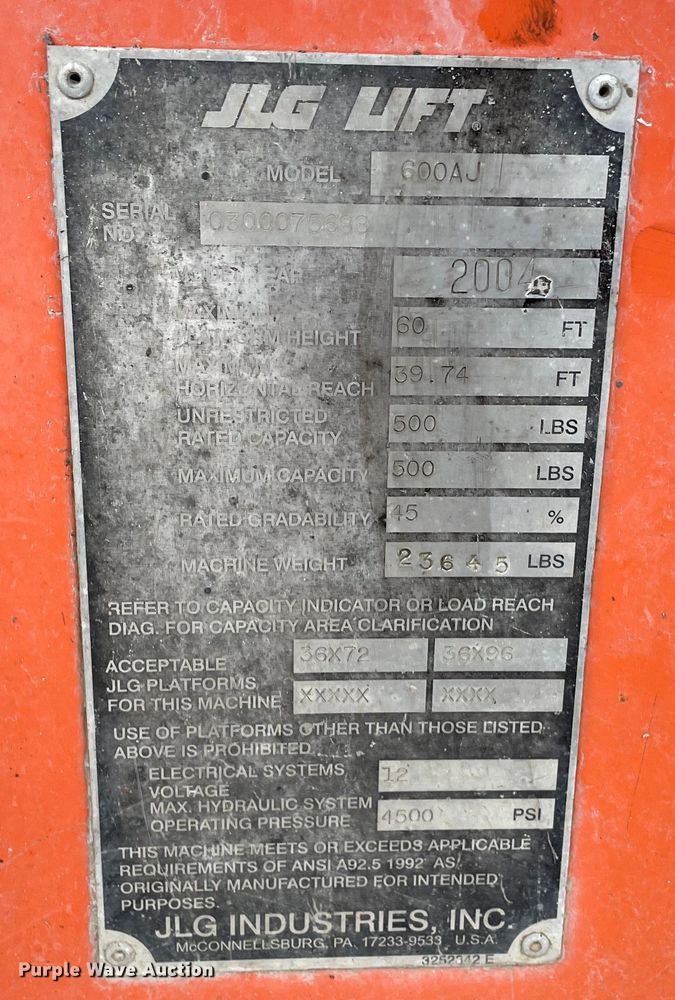 image for item JR9829 2004 JLG 600AJ  boom lift